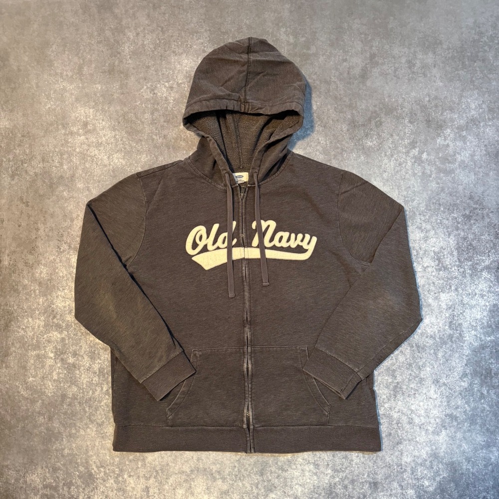 Old Navy‎ Womens XL Full Zip Hoodie Gray Graphic Logo Spell Out Sweatshirt